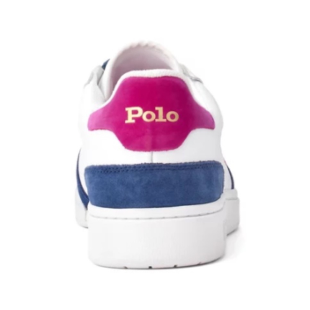 NEW Polo Ralph Lauren Court Low Top Lace Up Leather White Multi Shoes Sneaker - Picture 2 of 8